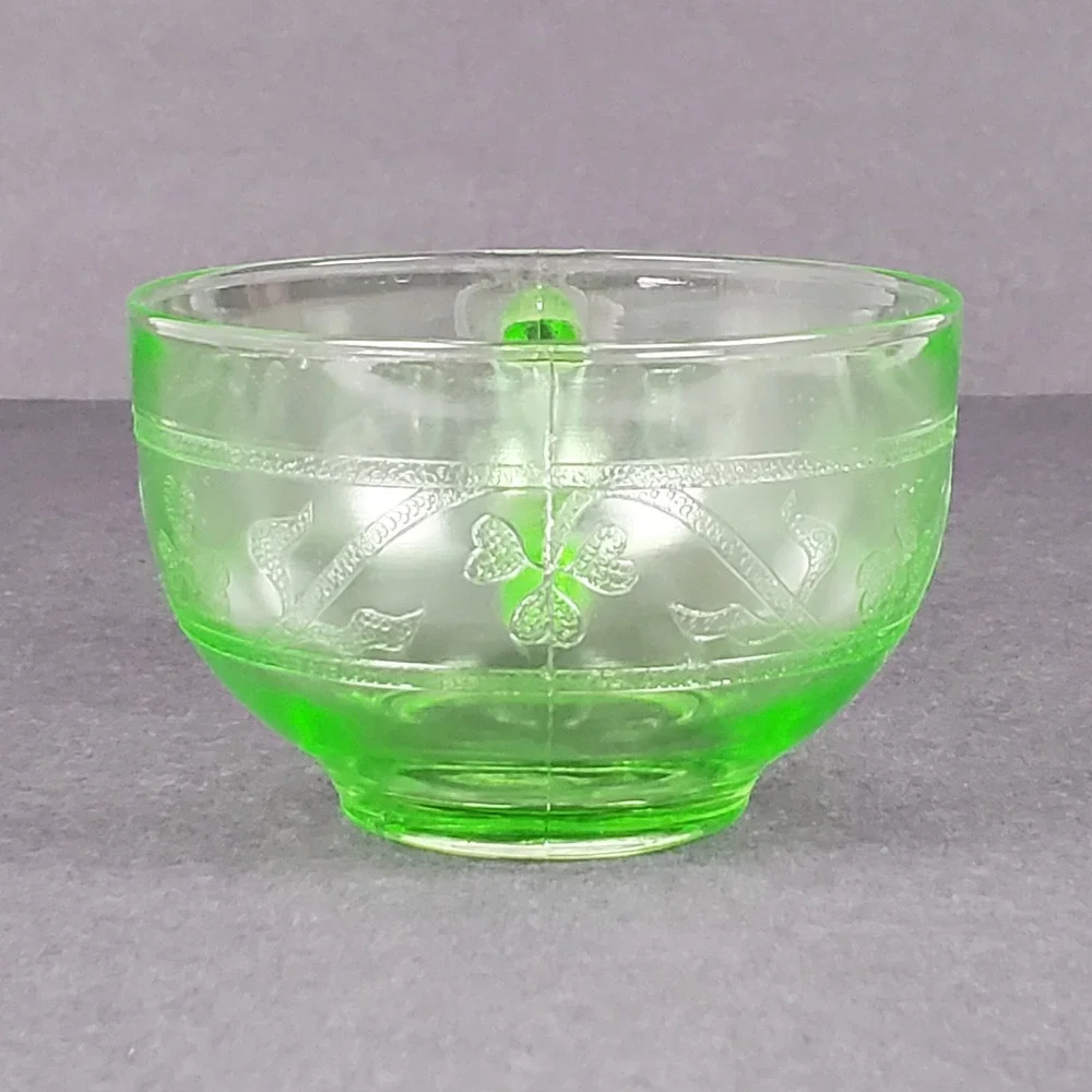 Hazel-Atlas Cloverleaf Green Uranium Depression Glass Tea Cup and Saucer Set